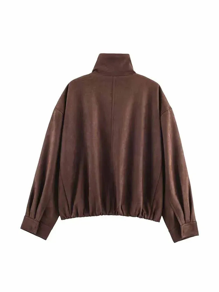 Dune | High Neck Zip Front Faux Suede Bomber Jacket