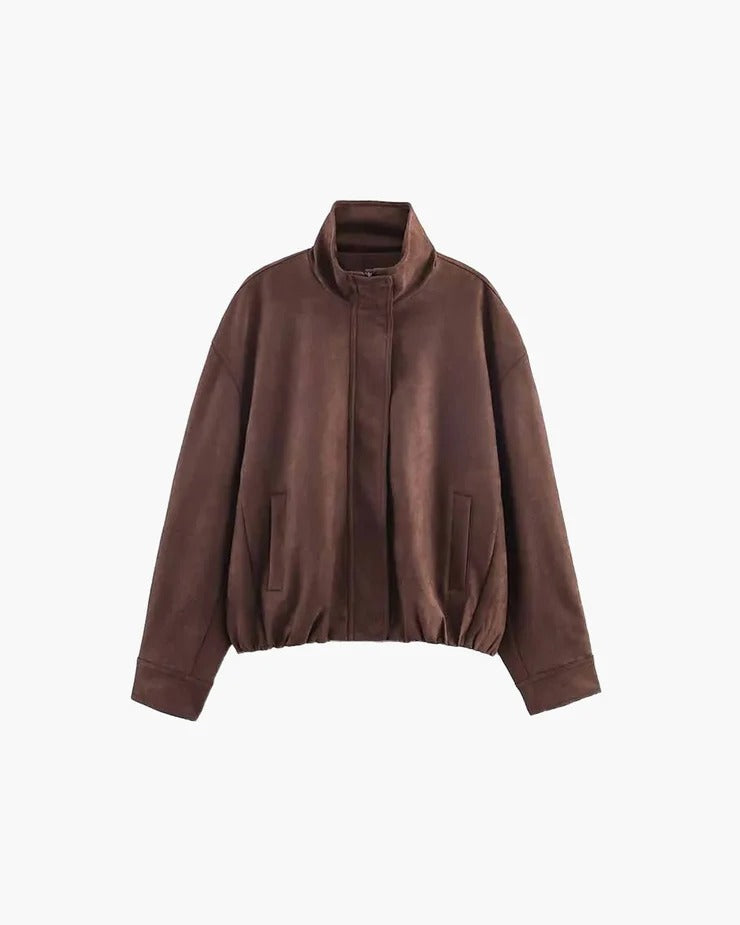 Dune | High Neck Zip Front Faux Suede Bomber Jacket