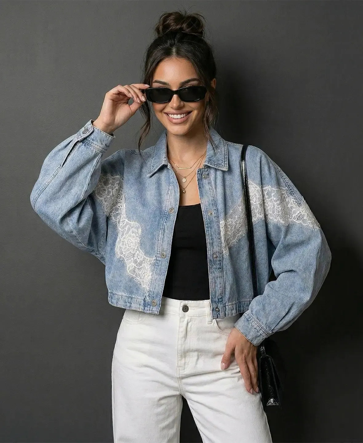 Evren | Long Sleeve Lace Detail Denim Jacket