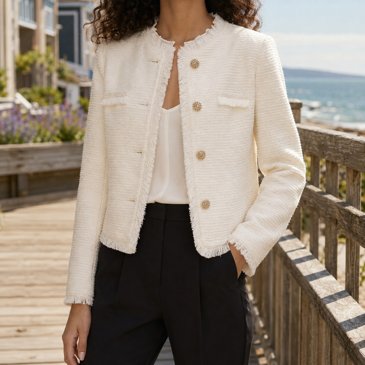 Calla | Cropped Boxy Fringed Tweed Jacket