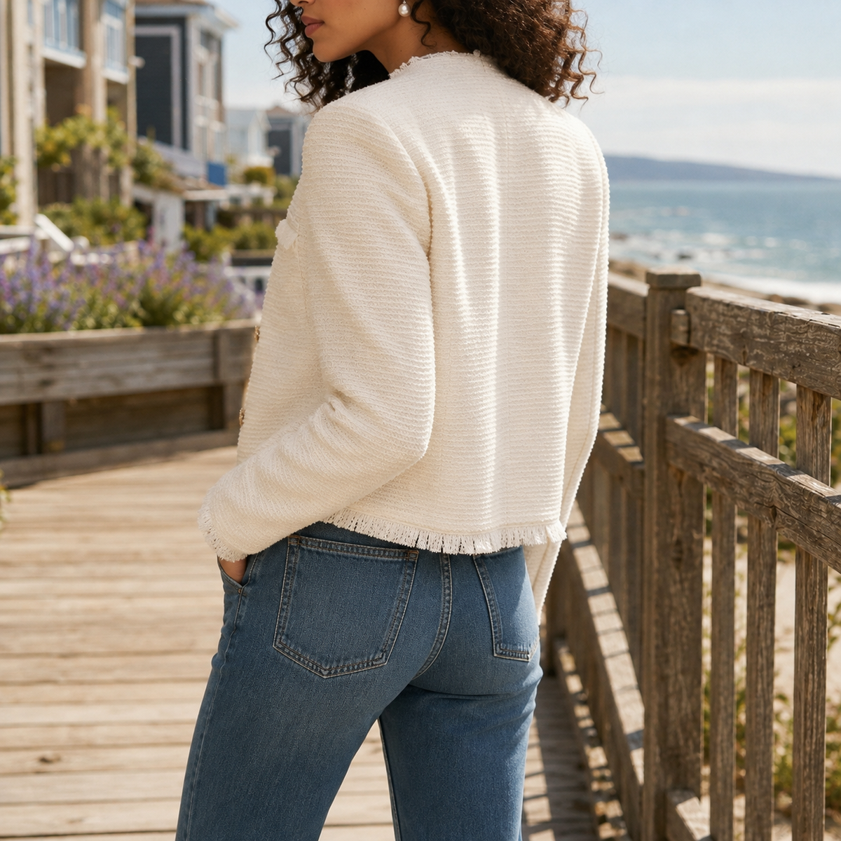 Calla | Cropped Boxy Fringed Tweed Jacket