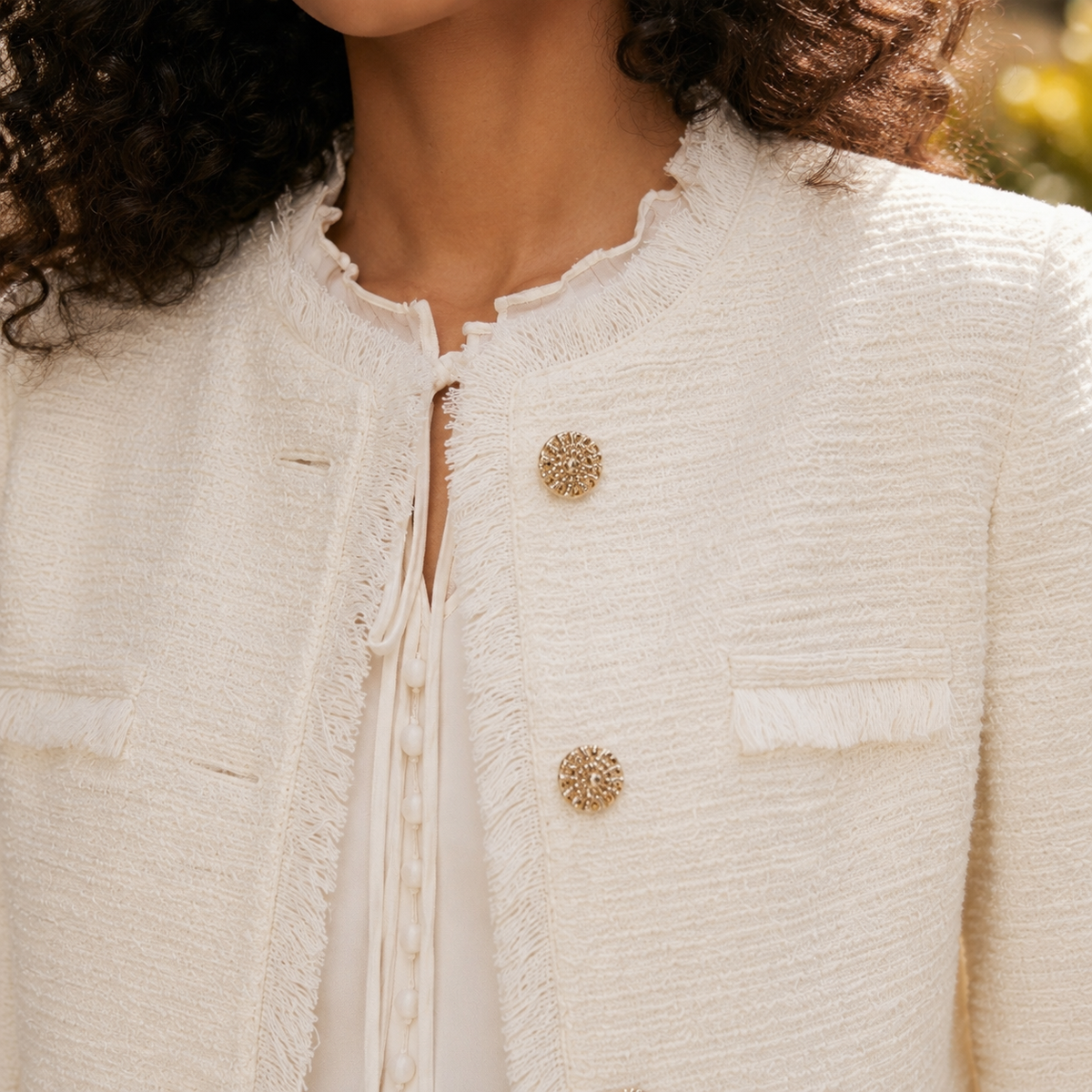 Calla | Cropped Boxy Fringed Tweed Jacket