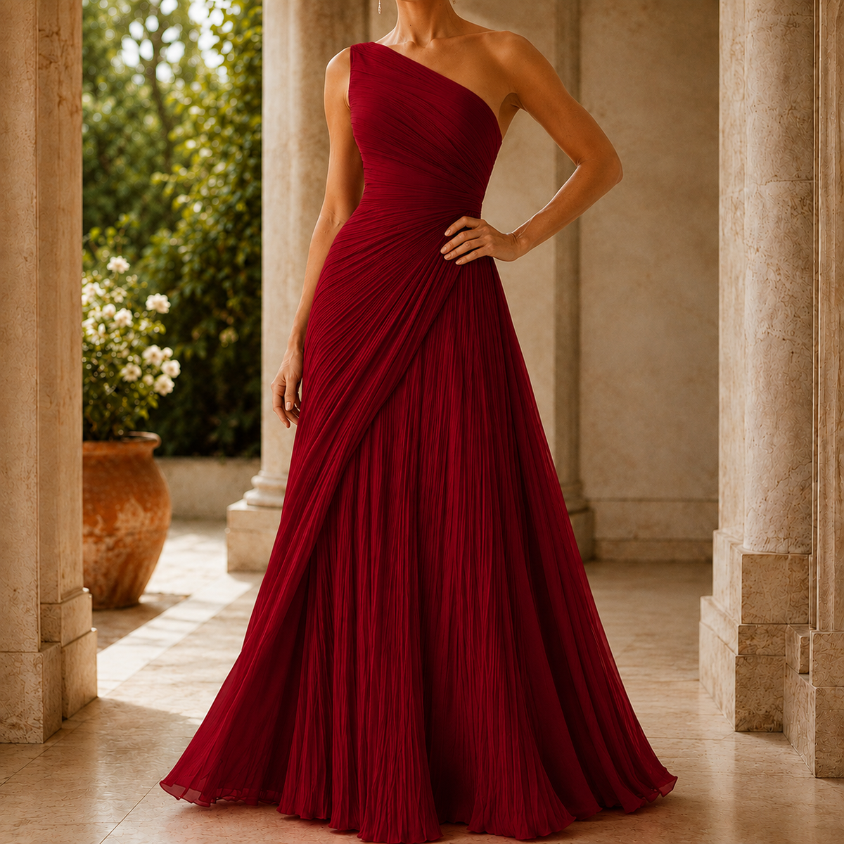 Aubrey | One-Shoulder Pleated Maxi Dress