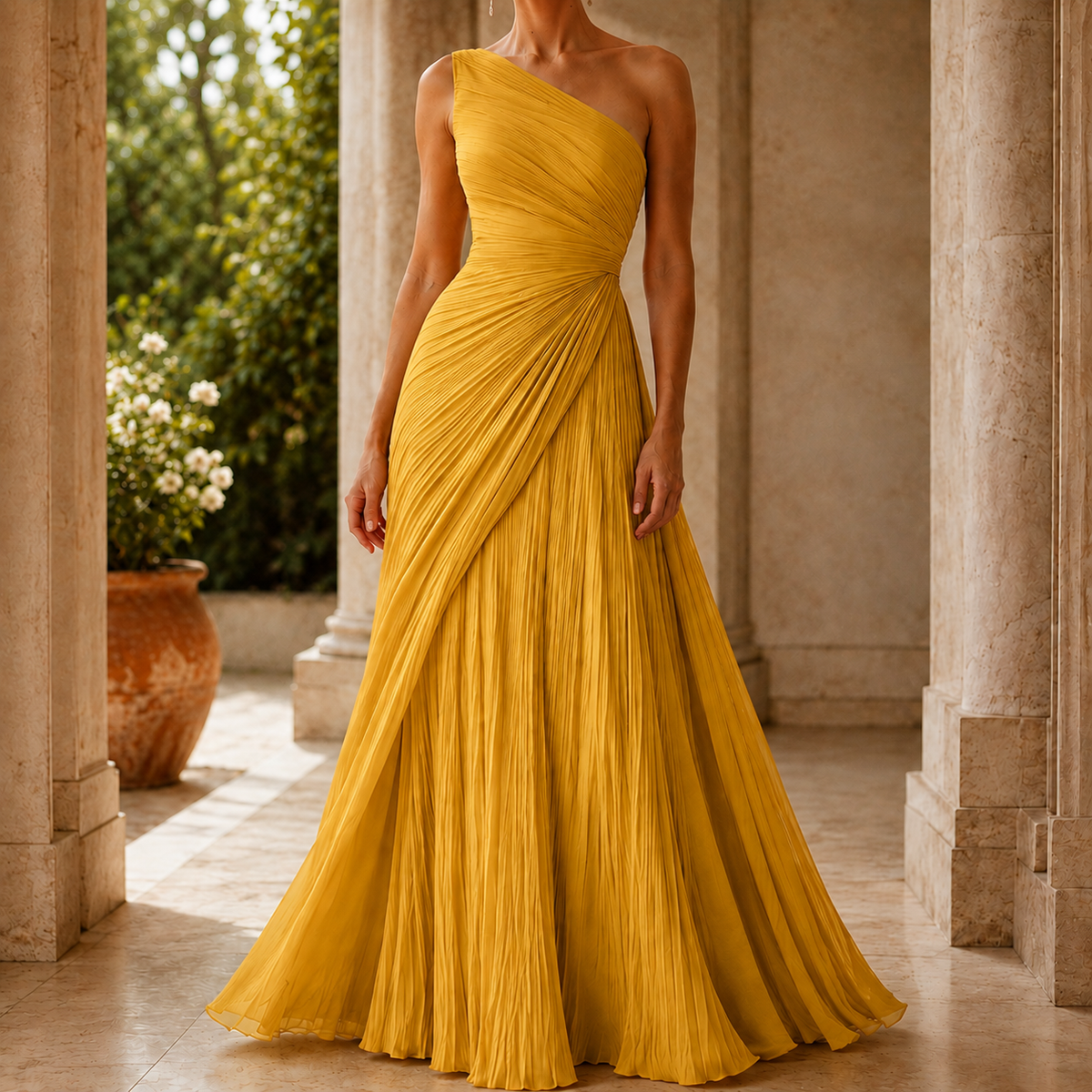 Aubrey | One-Shoulder Pleated Maxi Dress