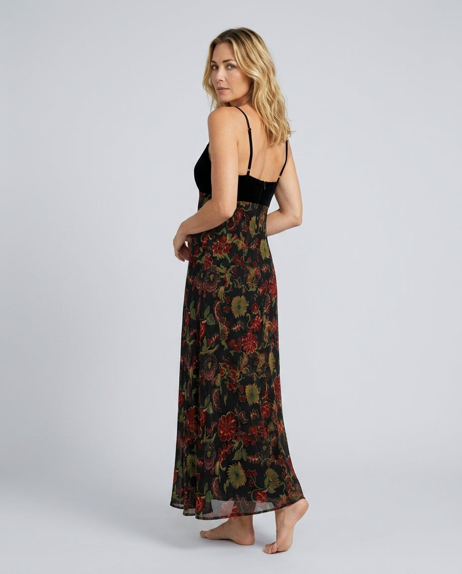 Stella | Floral Print Deep V-Neck Maxi Dress