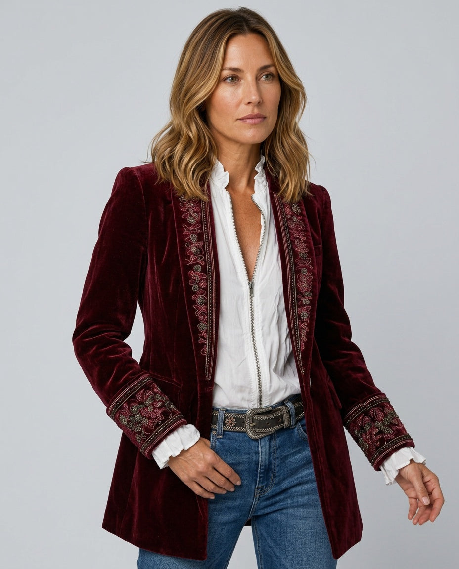 Kira | Embroidered Longline Jacket with Layered Cuffs