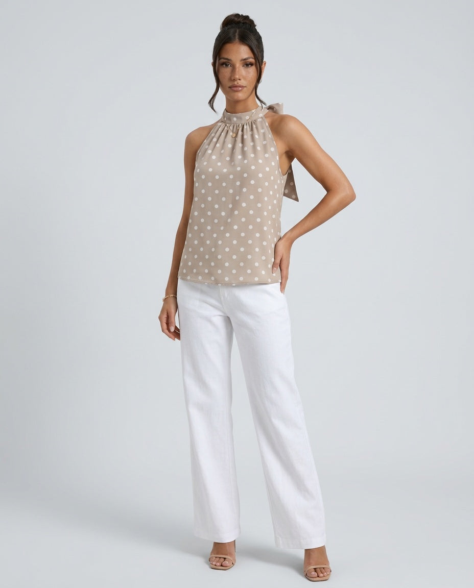 Marina | Open Back Polka Dot Halter Top