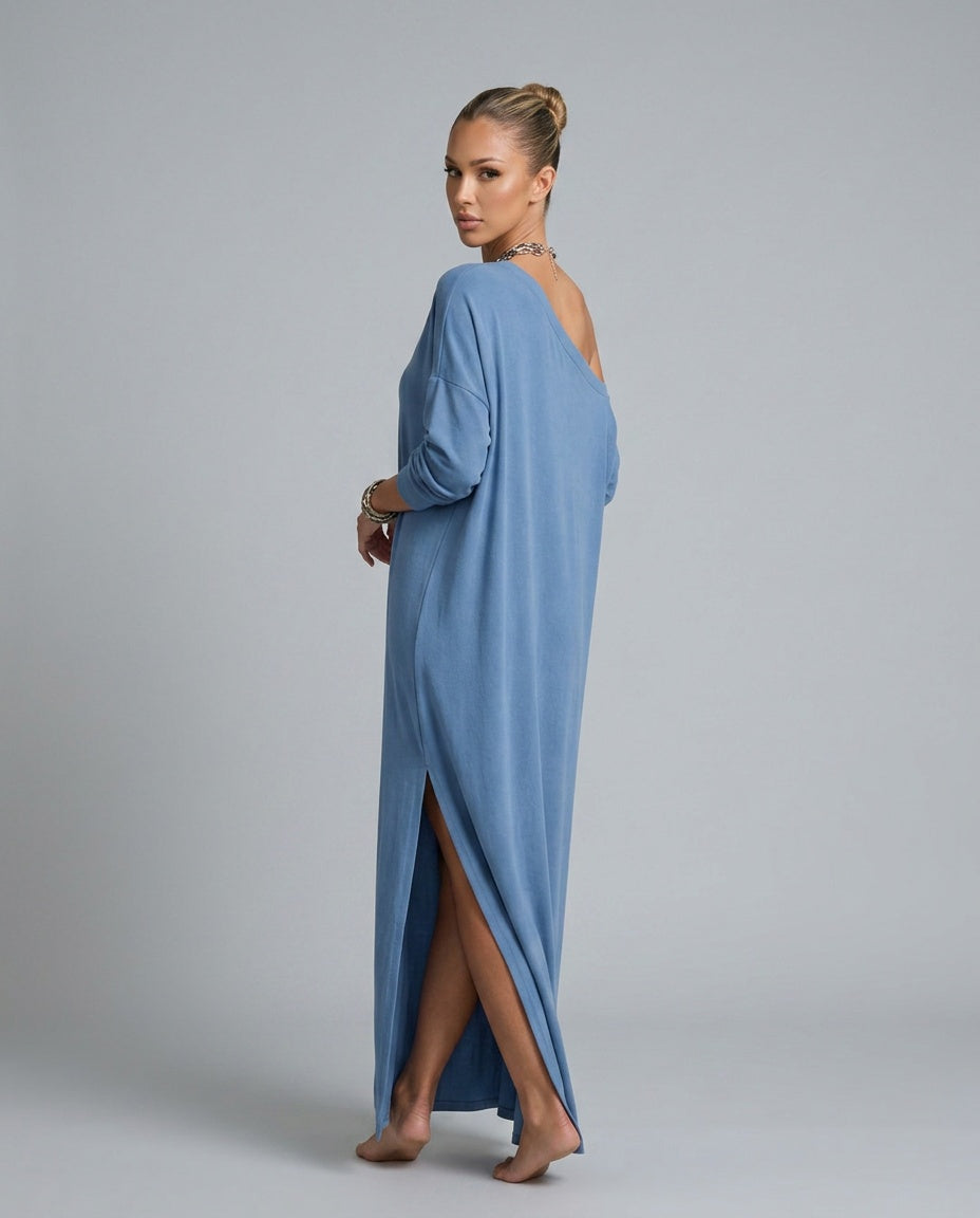Ivy | One-Shoulder Side Slit Flowing Midi Dress