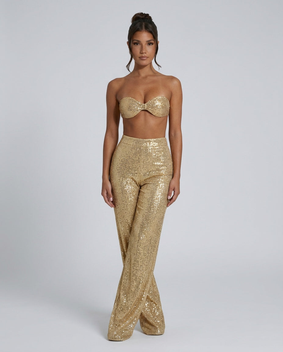 Aubrey | High Waist Glitter Wide Leg Trousers