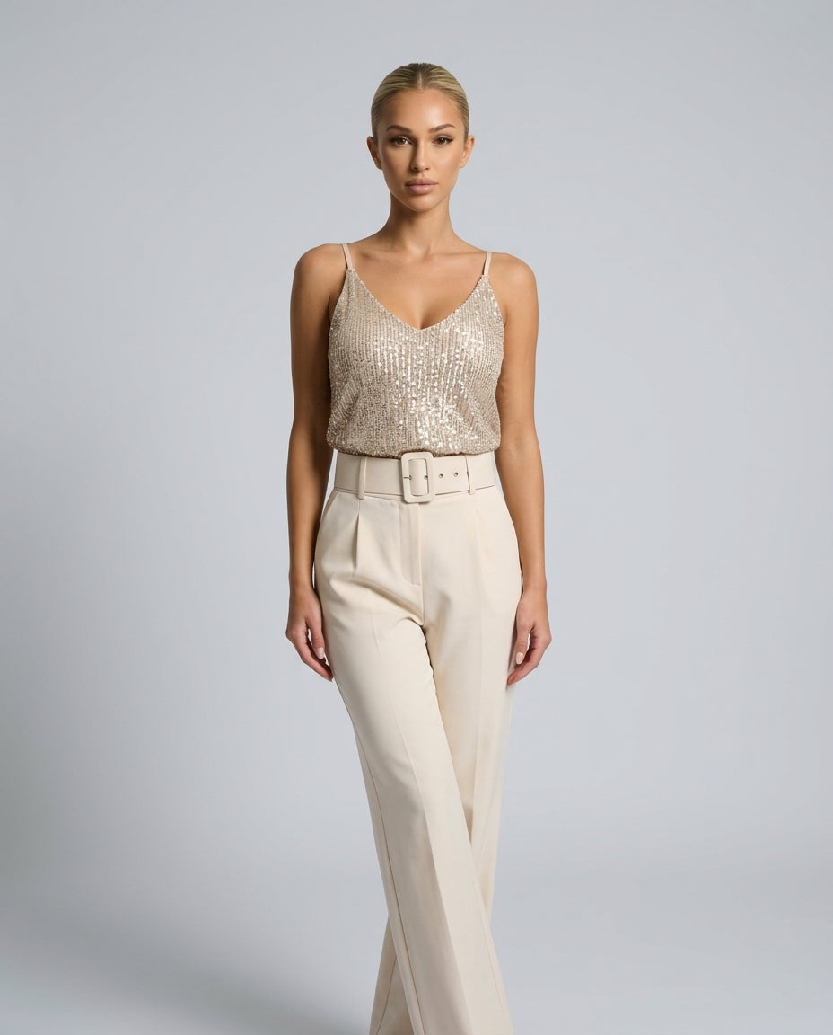 Ava | Sequin V-Neck Sleeveless Top