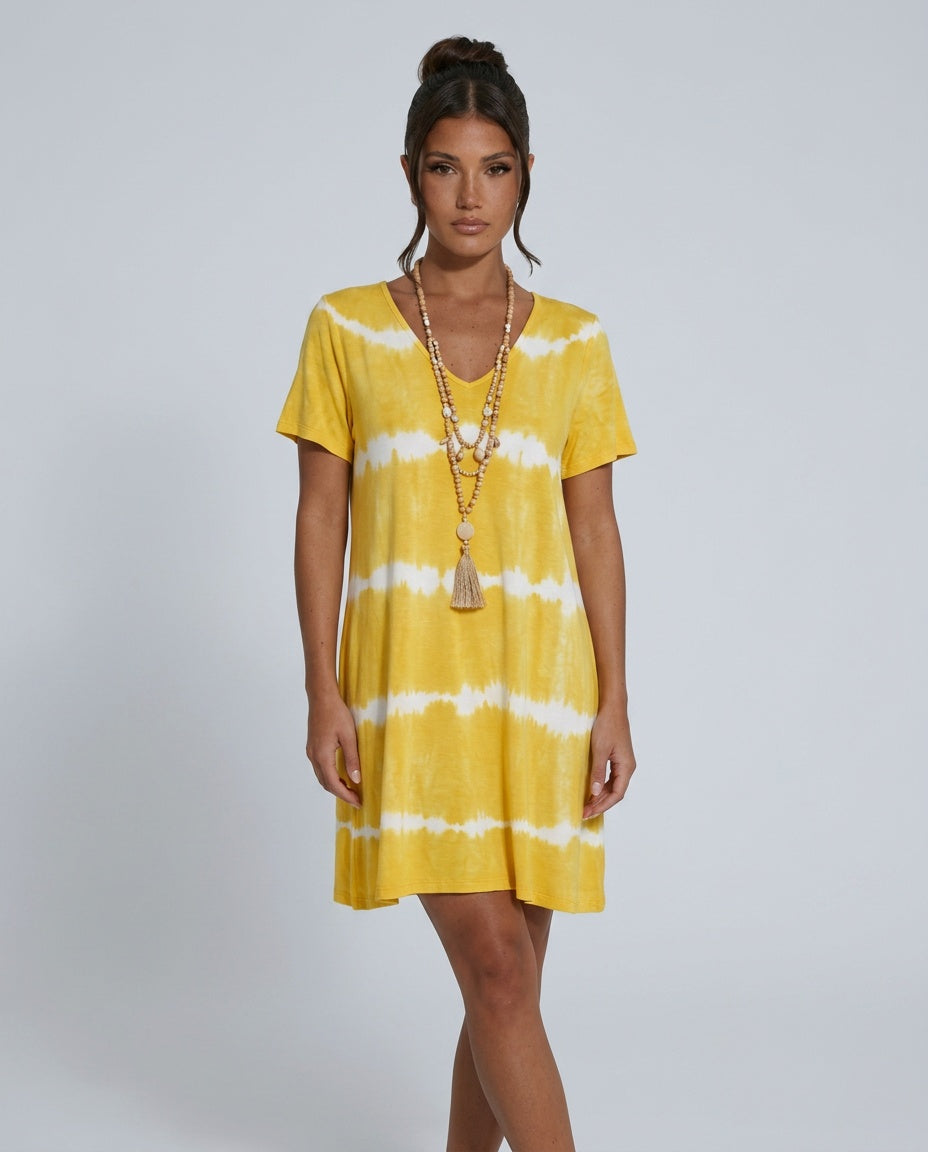 Women's Tie-Dye V-Neck Casual T-Shirt Dress