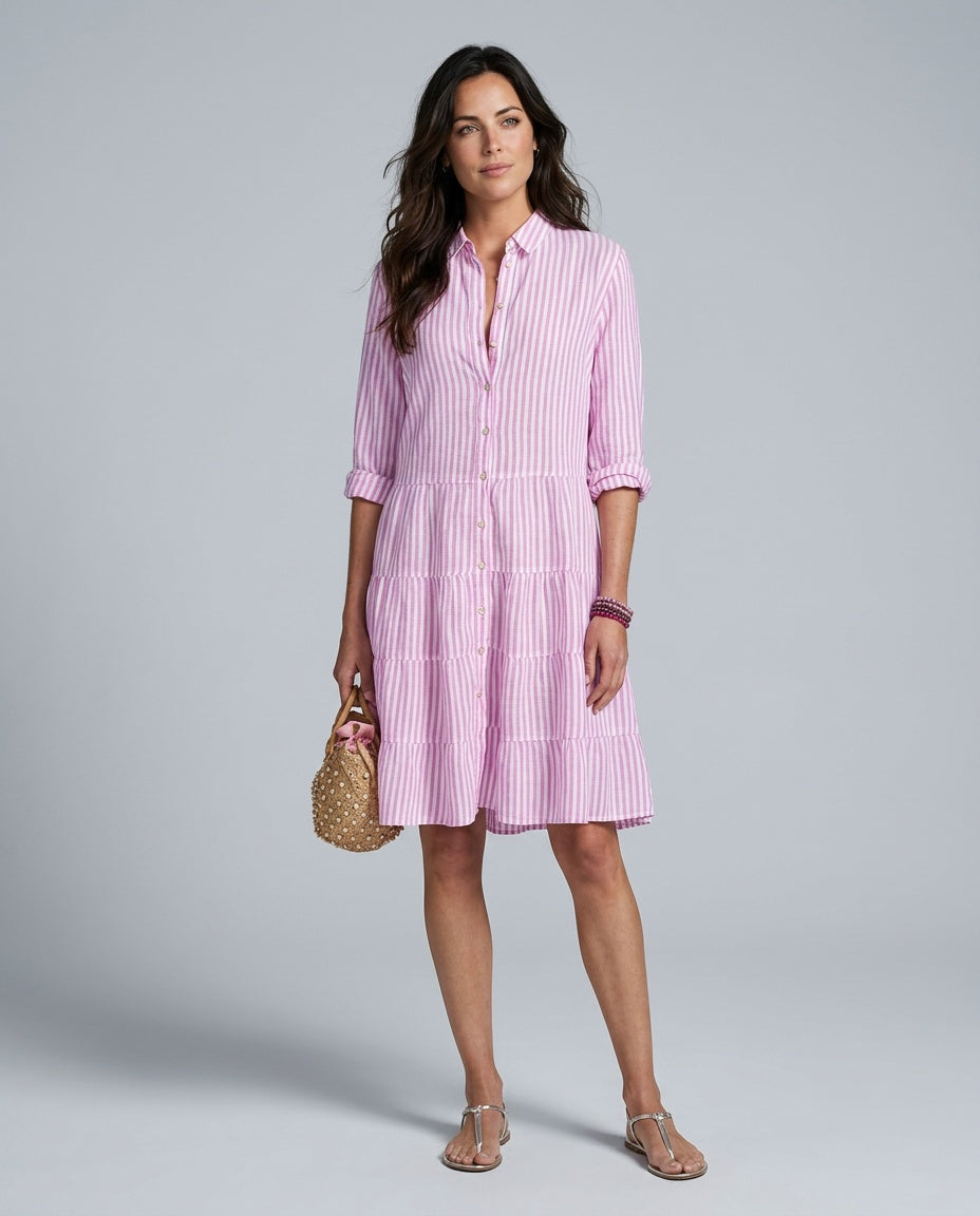 Delphine | Striped Tiered-Hem Midi Dress