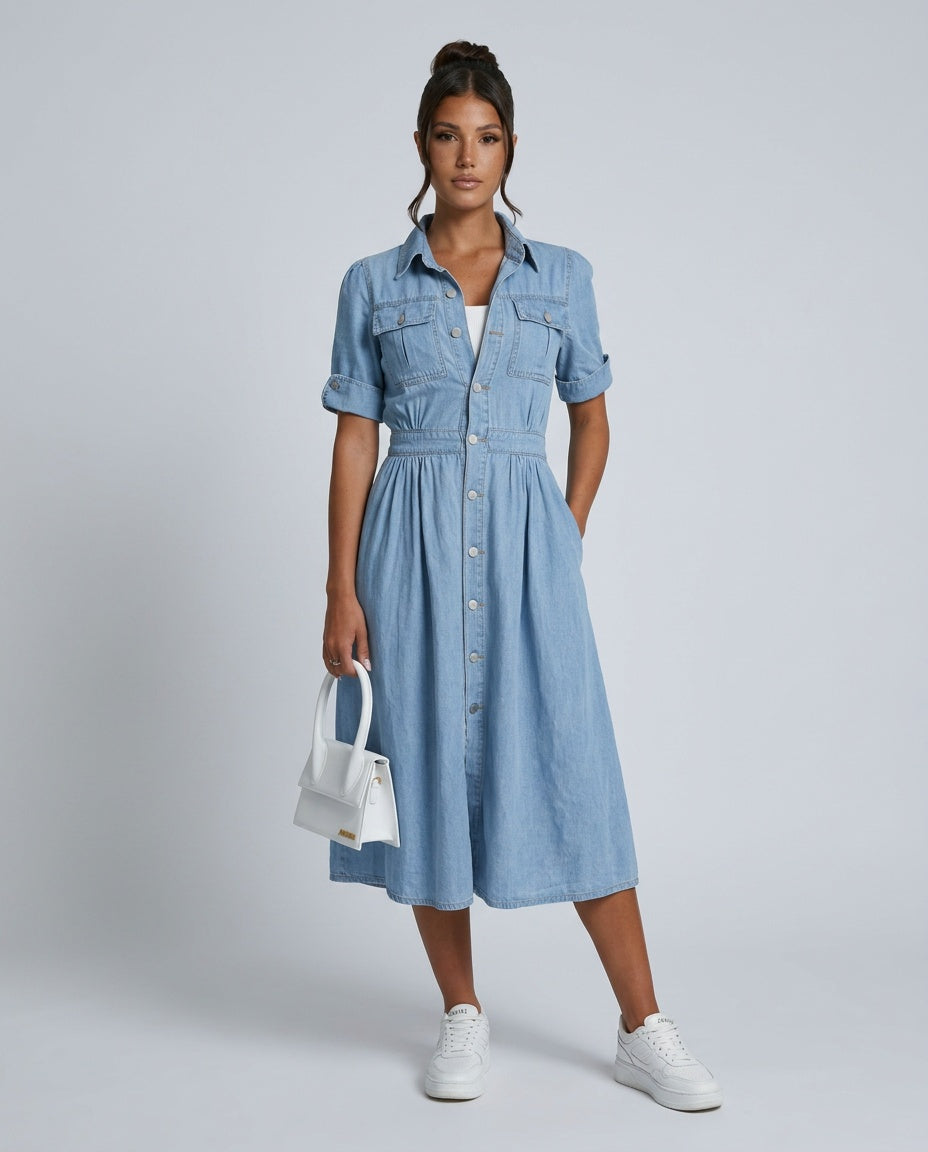 Women's Casual Denim Midi Dress