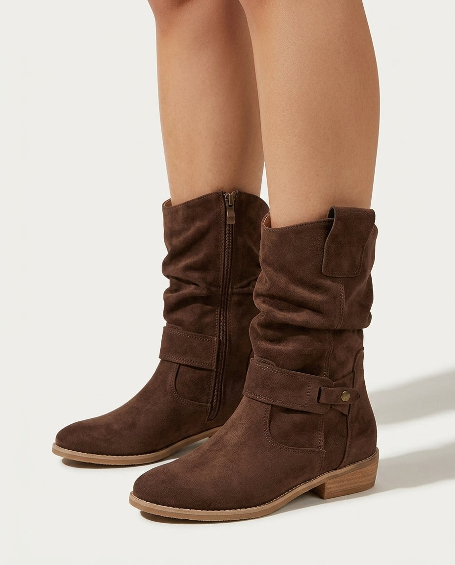 Frankie | Slouchy Suede-Look Western Ankle Boots