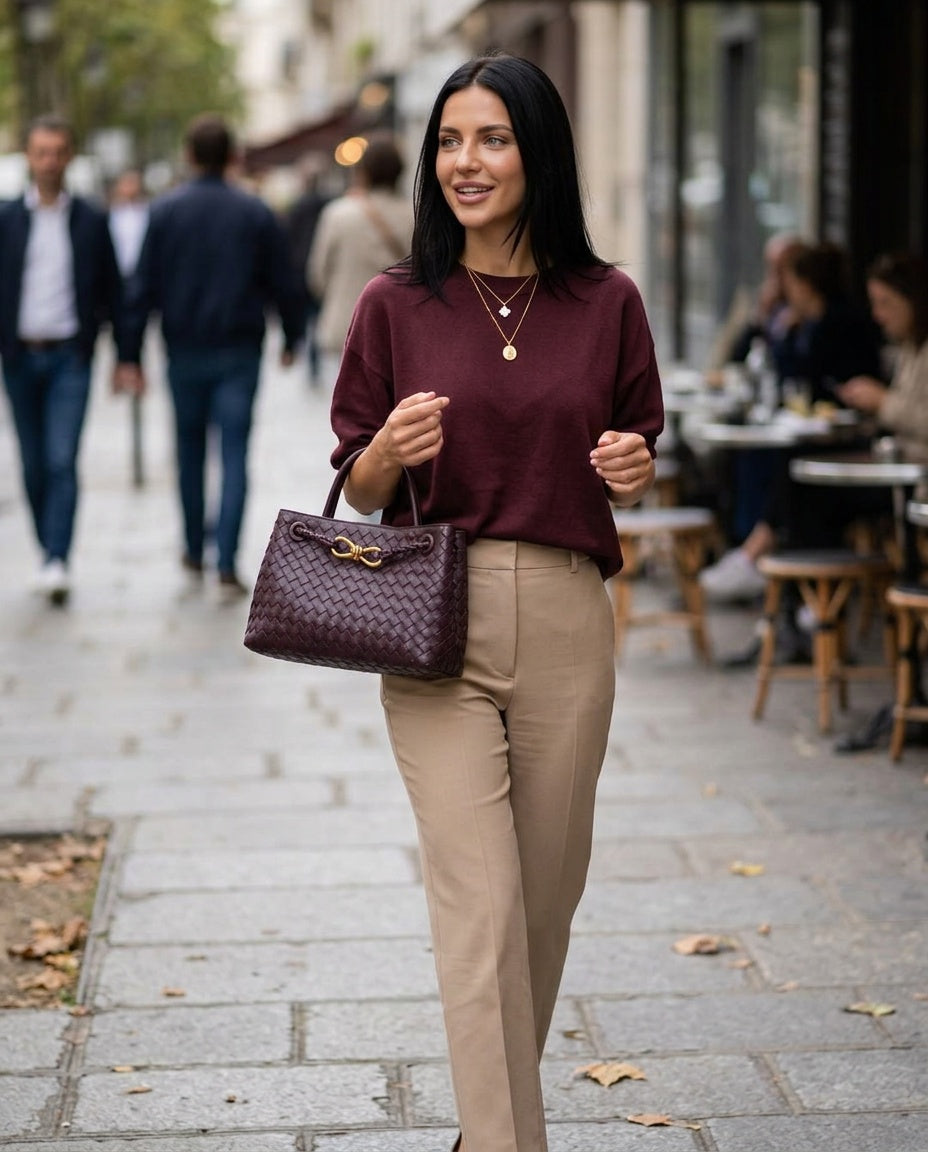 Compact Woven Vegan Leather Handbag