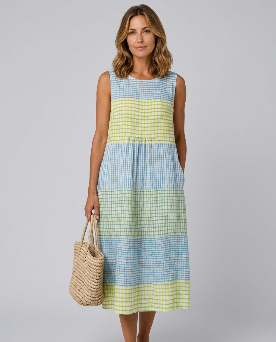 Sienna | Check Print Linen-Blend Midi Dress