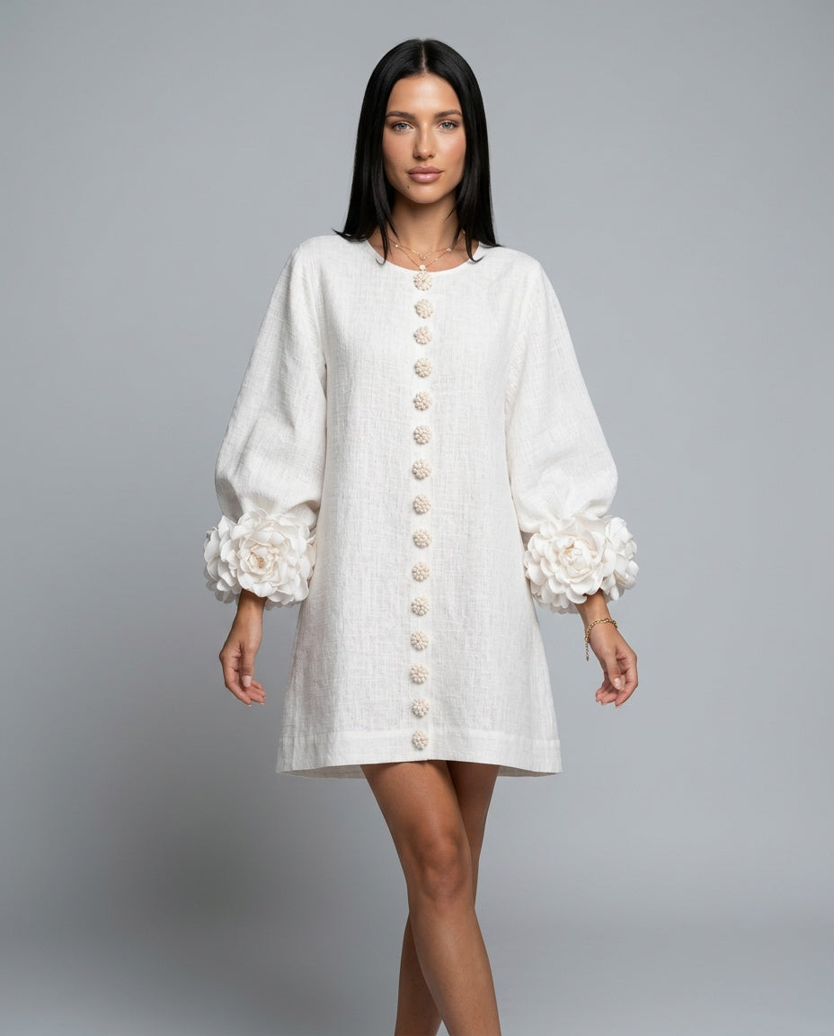 Mariana | Rosette Cuff Long Sleeve Mini Dress