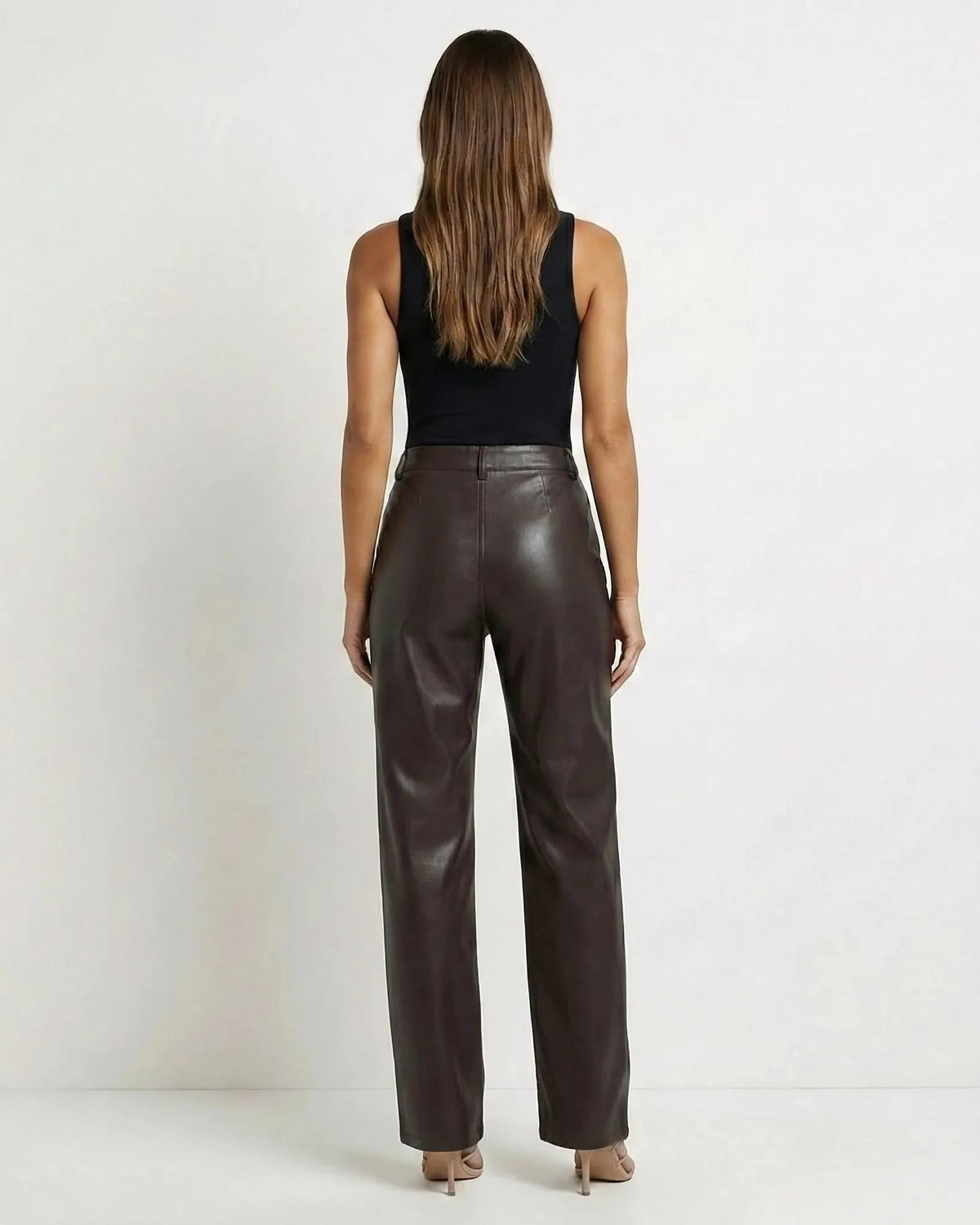 Ava | High Waist Straight Leg Faux Leather Trousers