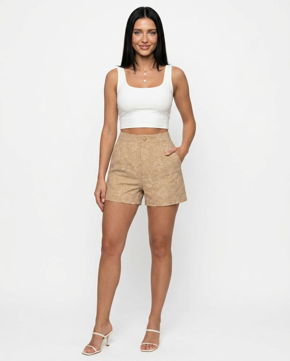 Clara | High Waist Straight-Leg Jacquard Shorts