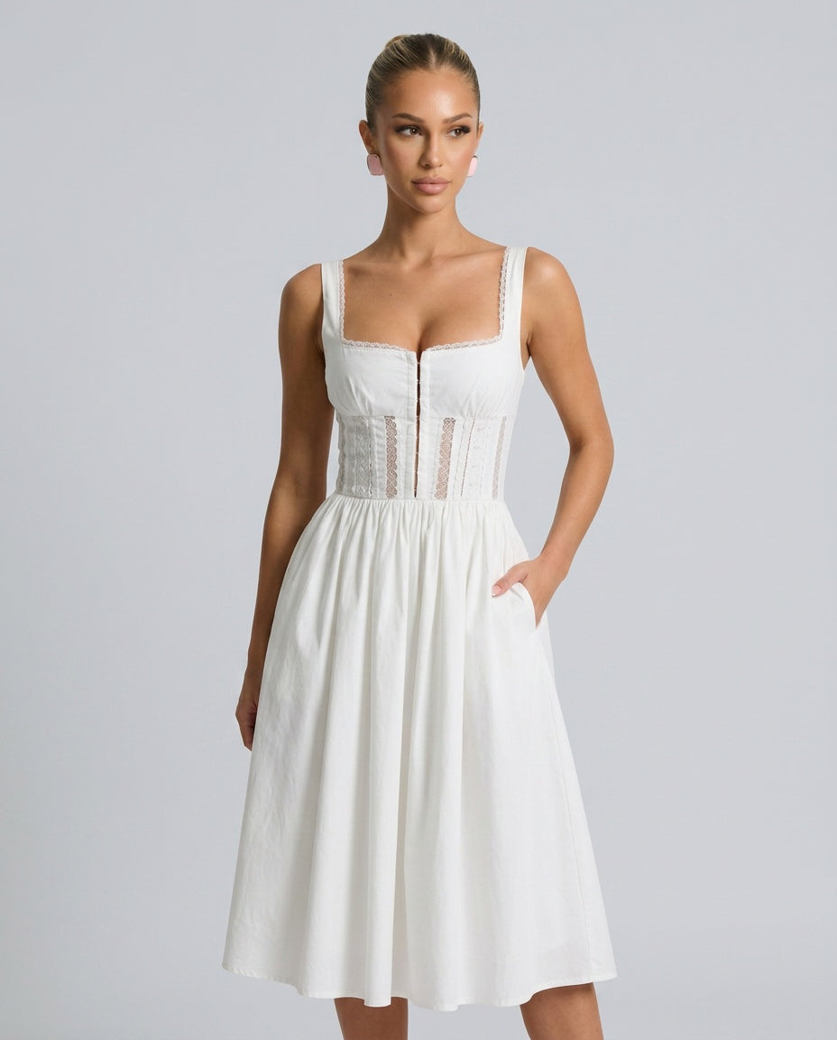Sadie | Lace Trim Cocktail Midi Dress