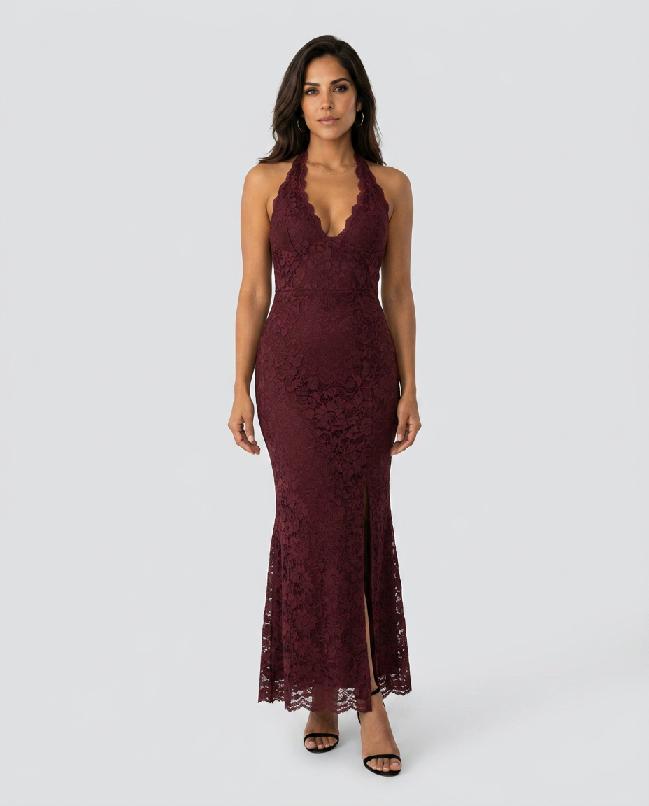 Sandy| Lace Halter Backless Maxi Dress