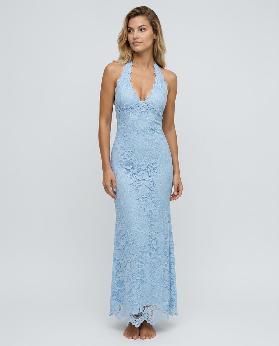 Sandy| Lace Halter Backless Maxi Dress