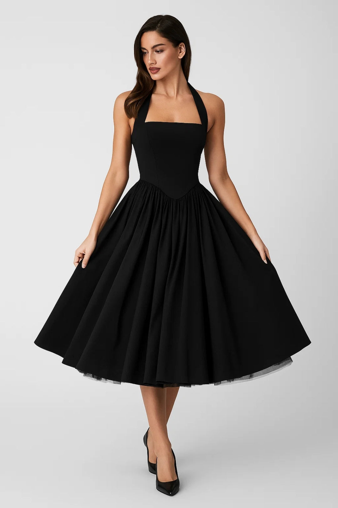 Grace | Halter Neck Pleated Midi Dress