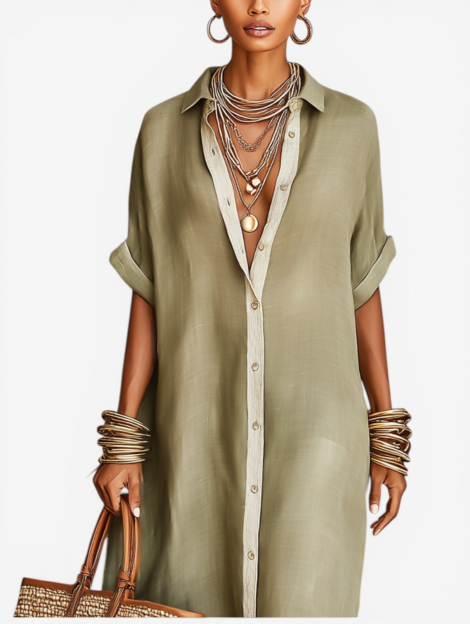 Ines | Flowy Button-Up Shirt Midi Dress
