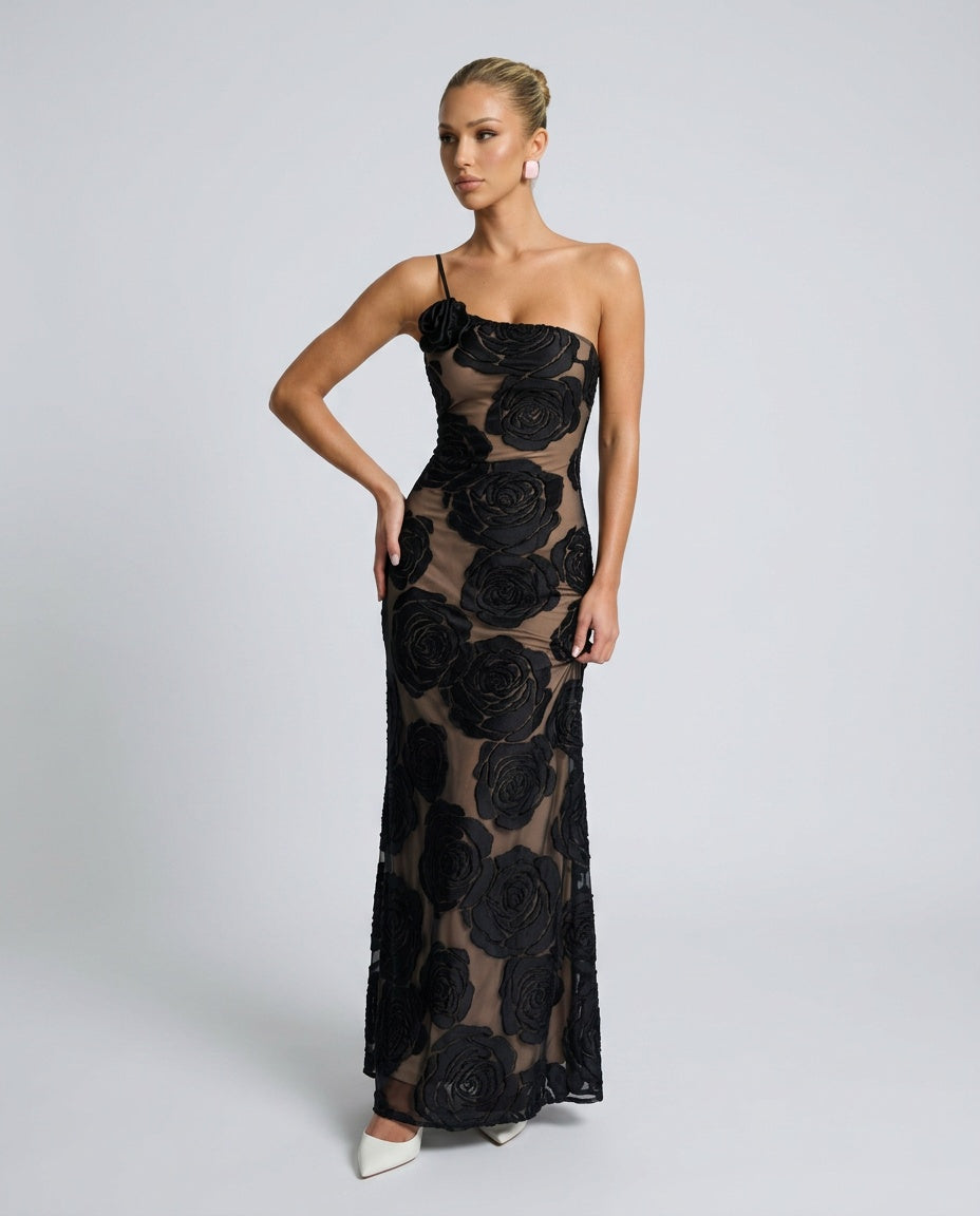 Sylvie | Strapless Embossed Floral Maxi Dress