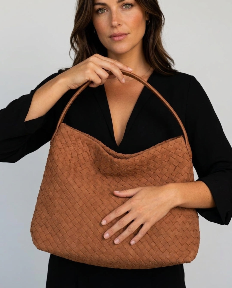 Structured Faux Suede Laptop Tote Bag