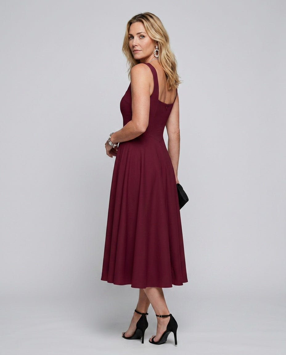 Sofia | Sleeveless Square Neck Flared Midi Dress