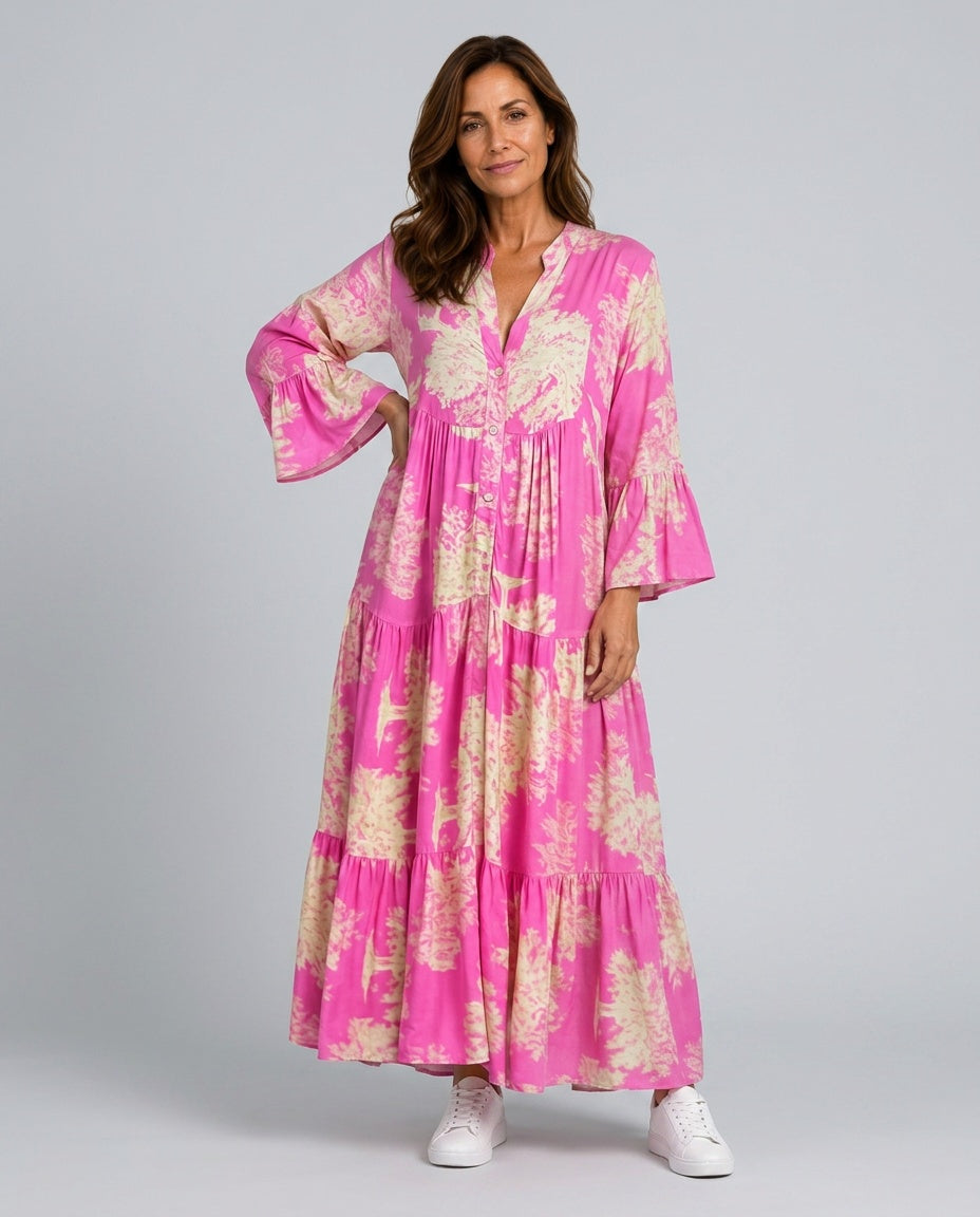 Daniela | Printed Button-Front Maxi Dress with Pockets