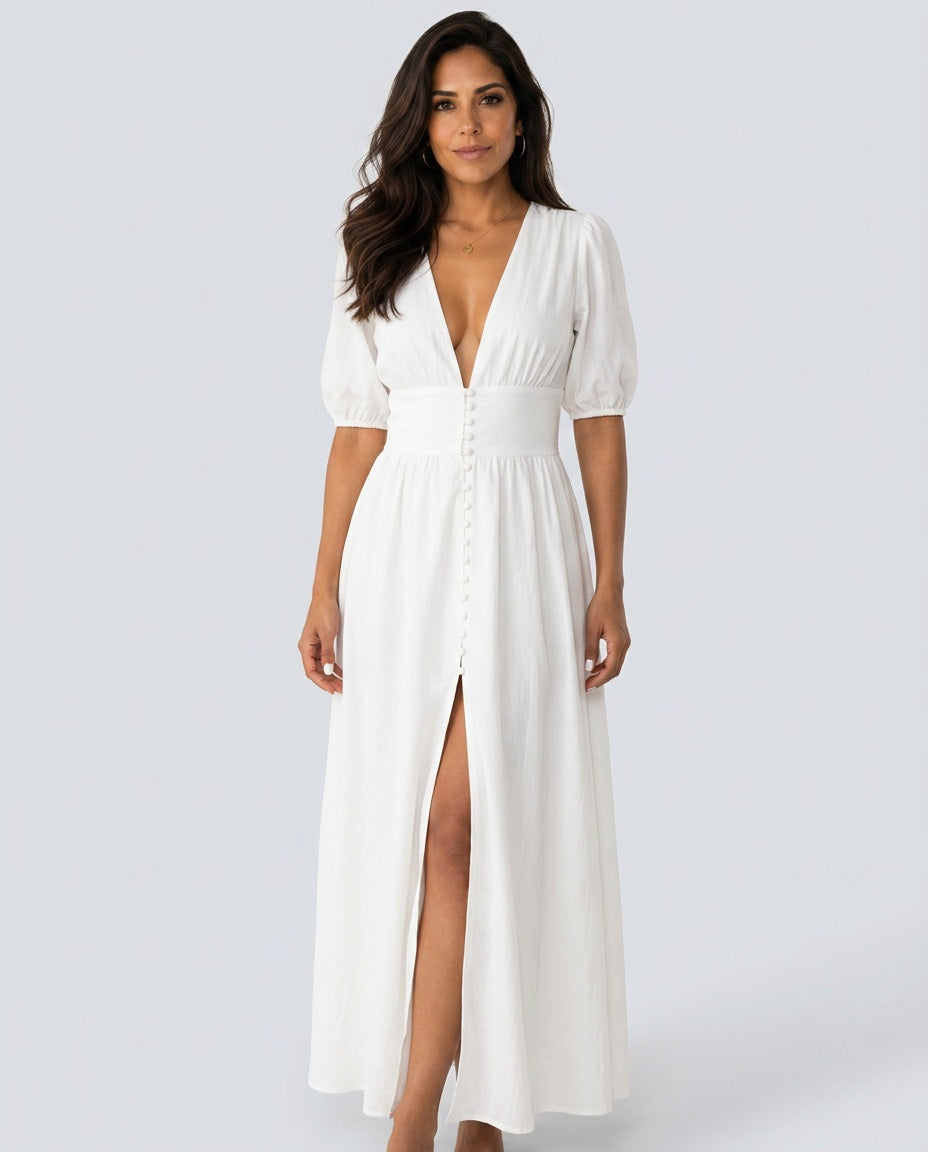 Cleo | Puff Sleeve Fitted Maxi Dress