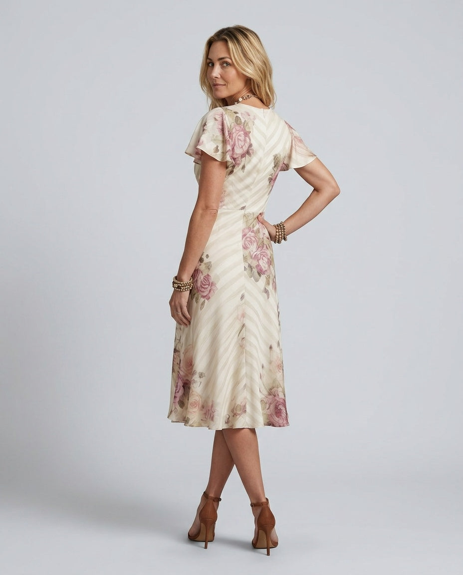 Ximena | Floral Wrap Ruched Midi Dress