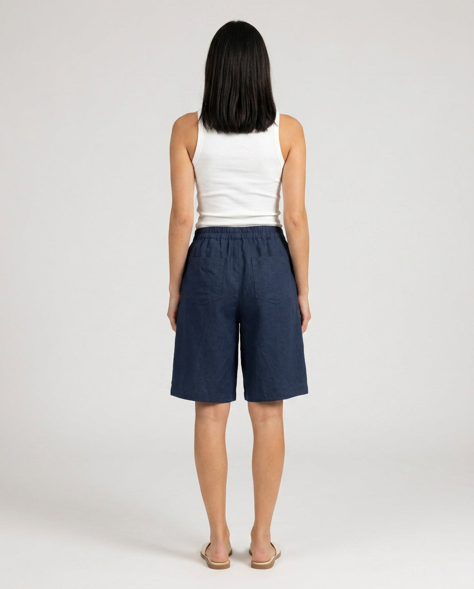 Odette | High Waist Linen Blend Bermuda Shorts