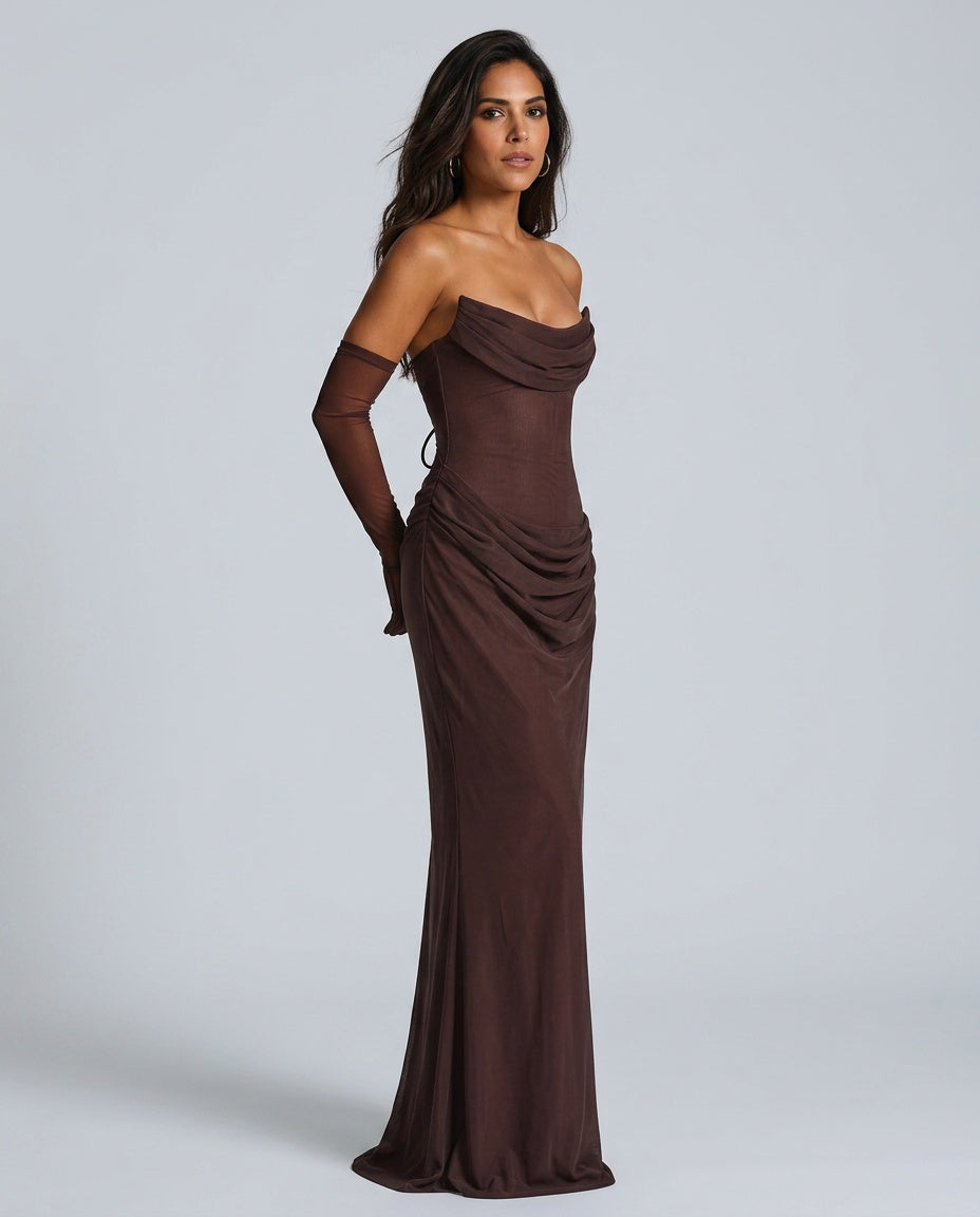 Giselle | Lace-Trim Ruched Corset Maxi Dress