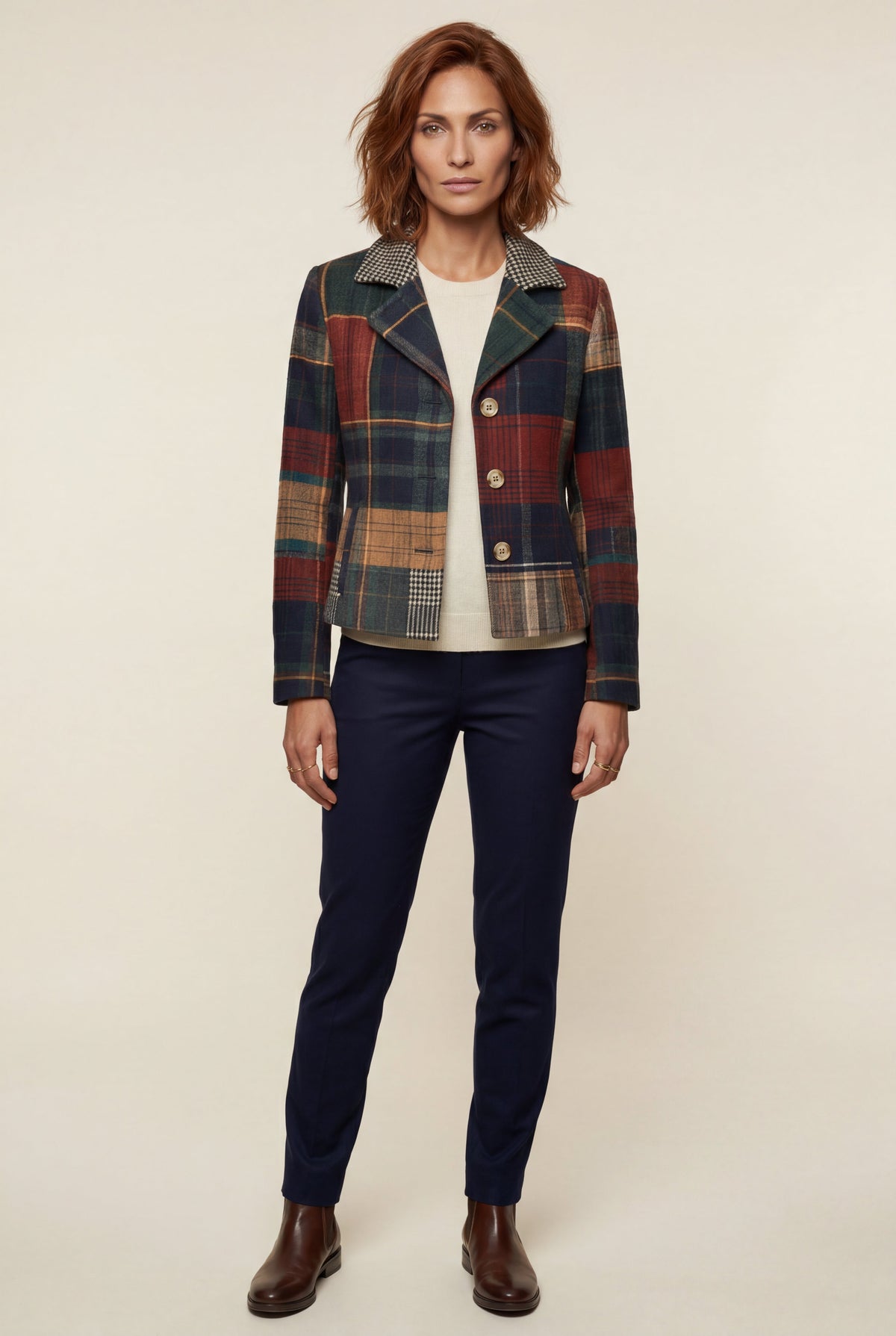 Priya | Plaid Houndstooth Accent Boxy Blazer