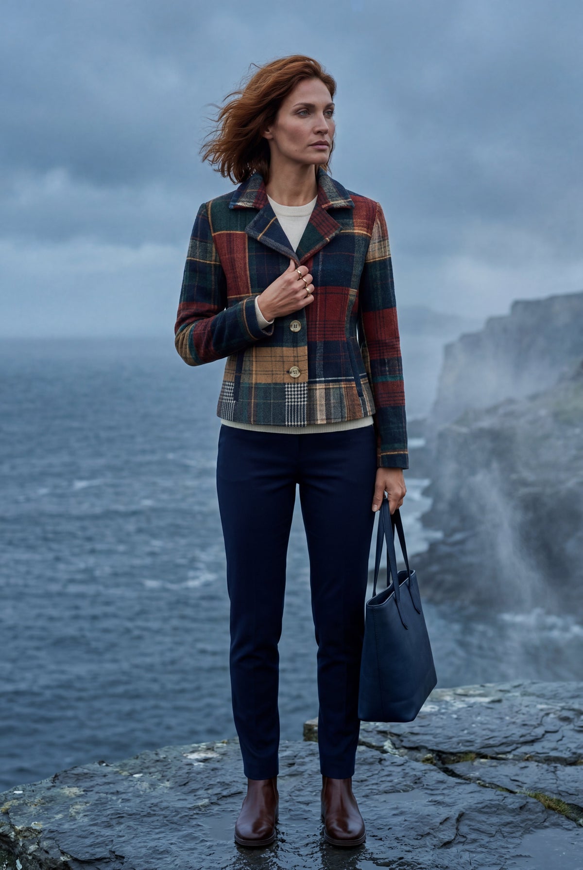 Priya | Plaid Houndstooth Accent Boxy Blazer