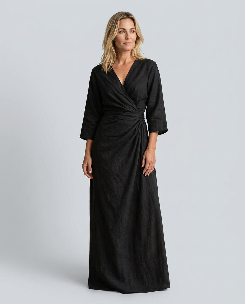 Pia | 3/4 Sleeve V-Neck Wrap Maxi Dress