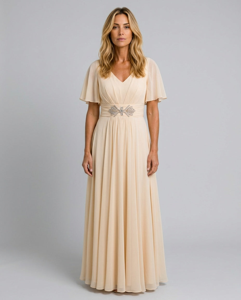 Orelia | Short Sleeve V-Neck Flowing Maxi Dress