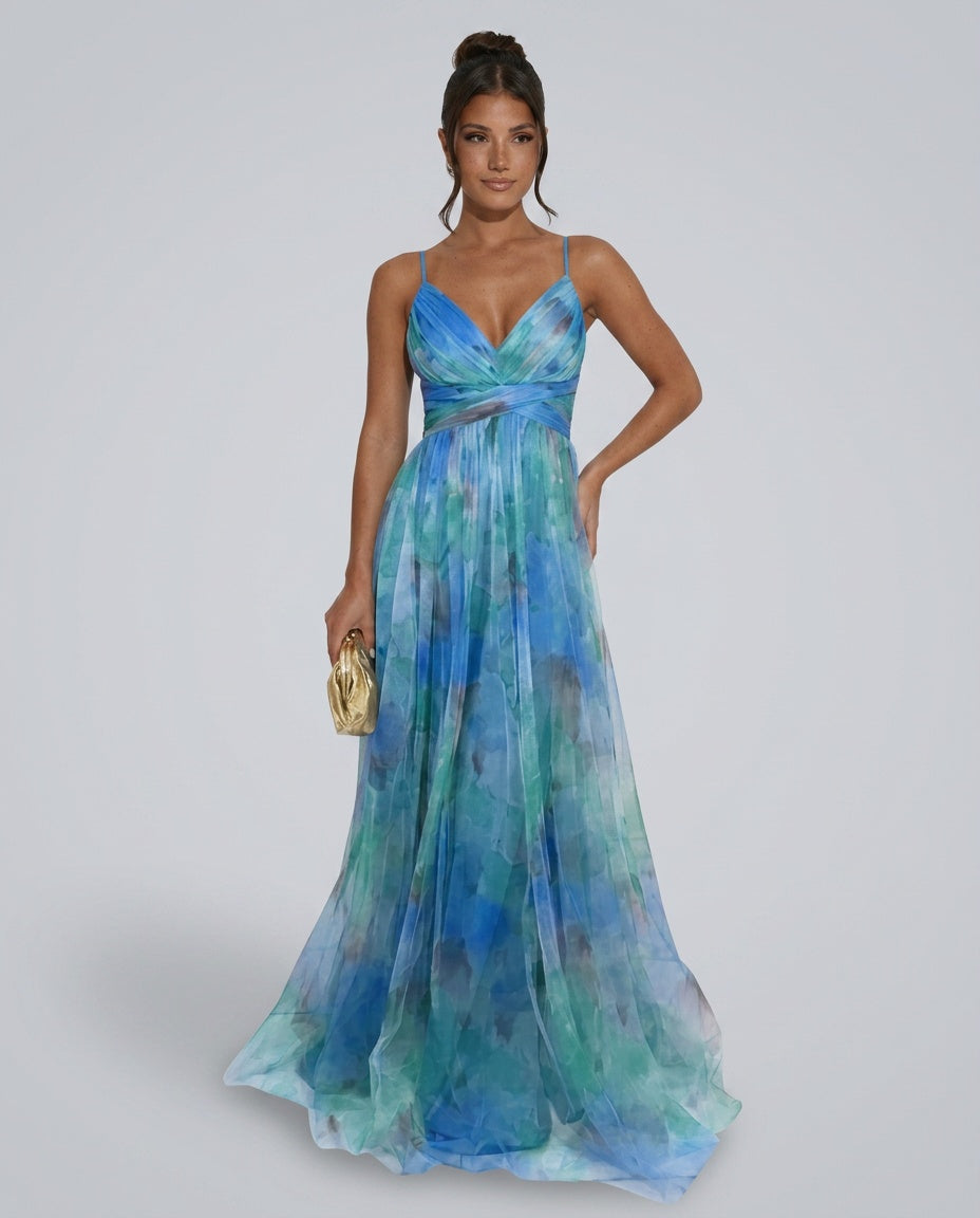 Liv | Pleated Open-Back Spaghetti Strap Maxi Dress