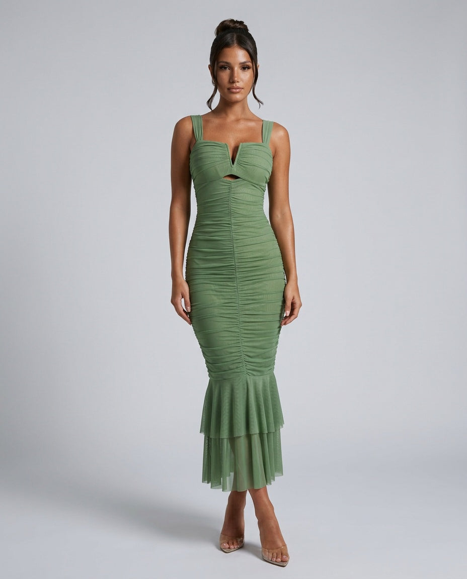 Esmée | Ruched Mesh Maxi Dress