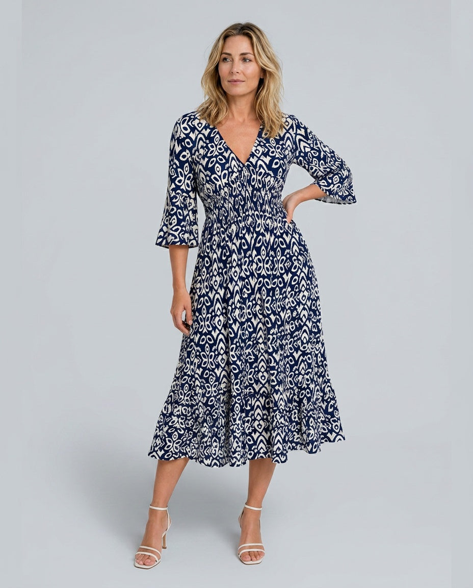 Everly | V-Neck Graphic Print Boho Maxi Dress