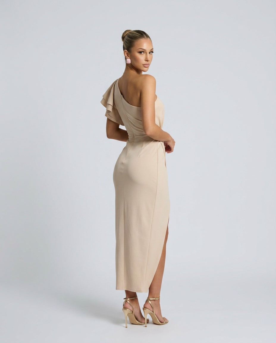 Mariana | One-Shoulder Draped Bodice Midi Dress