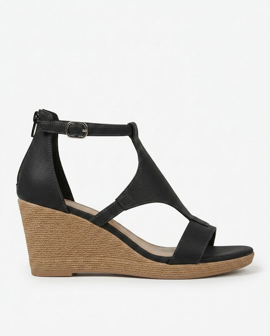Fleur | Leather-Look Wedge Sandals