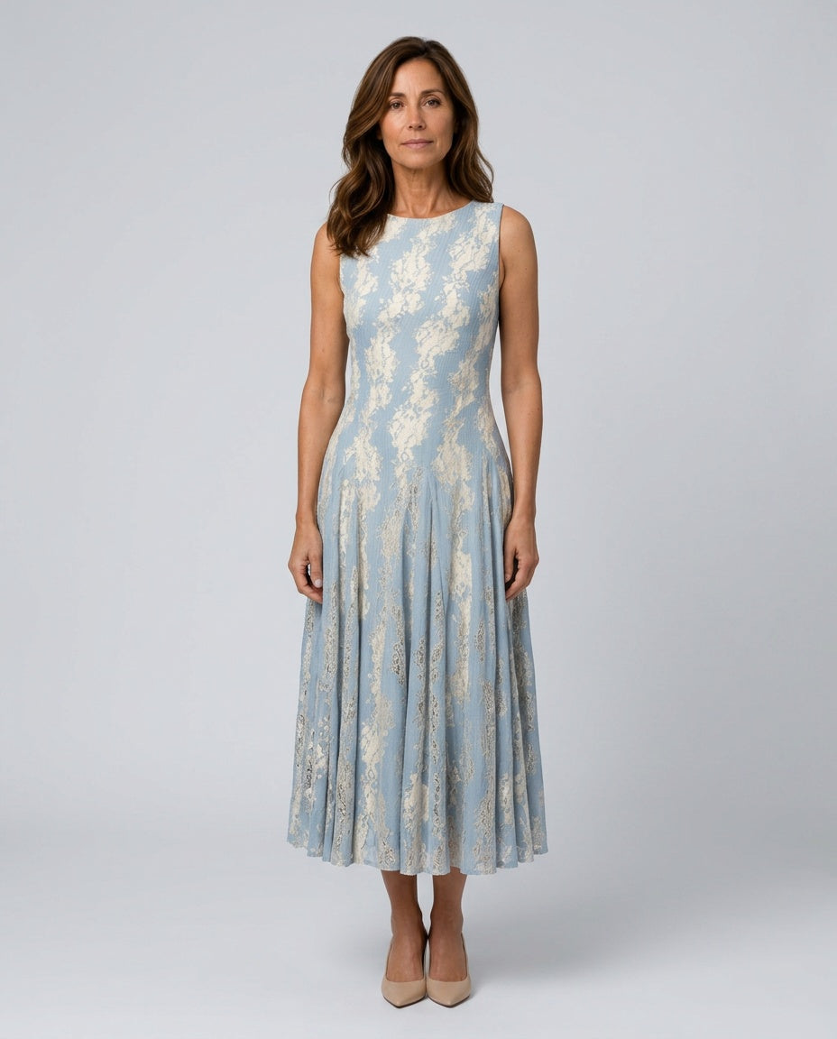 Saskia | Colour Block Lace Pleated Midi Dress