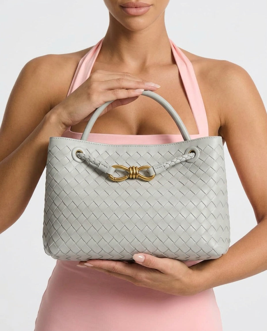 Compact Woven Vegan Leather Handbag