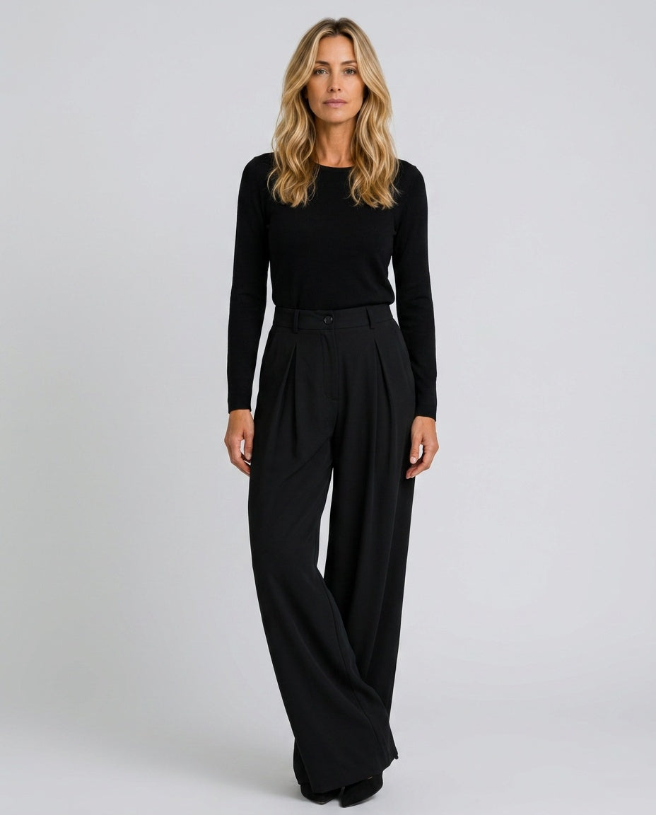 Stella | High Waist Pleated Wide Leg Trousers