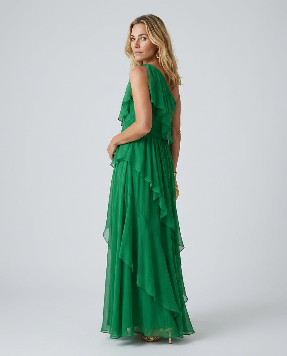 Emerson | Asymmetric Cascading Ruffle Maxi Dress