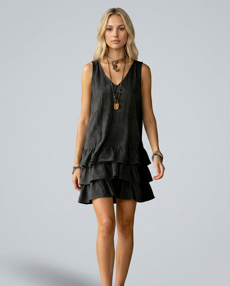Naia | Tiered Ruffle Linen Mini Dress
